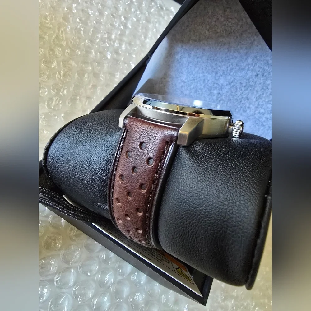New Torgoen TN-1289 T57 Brown GMT Sapphire 41mm Leather Strap Watch